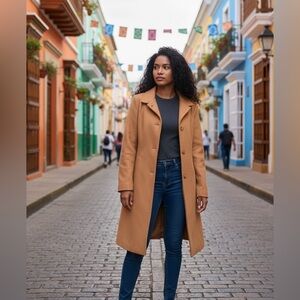 Lands’ End Camel Wool Blend Coat 18W Classic Button Front Winter Coat Plus Size